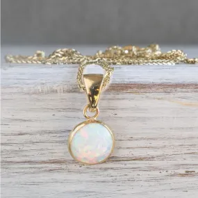 14K Gold White Opal Pendant For Classy Women