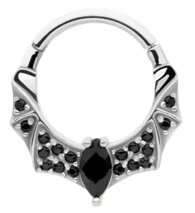 Bat Rim Black CZ Stainless Steel Hinged Segment Ring