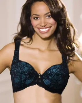 Black & Sky Blue Embroidered Net Bra - Single Padded Underwired Bra