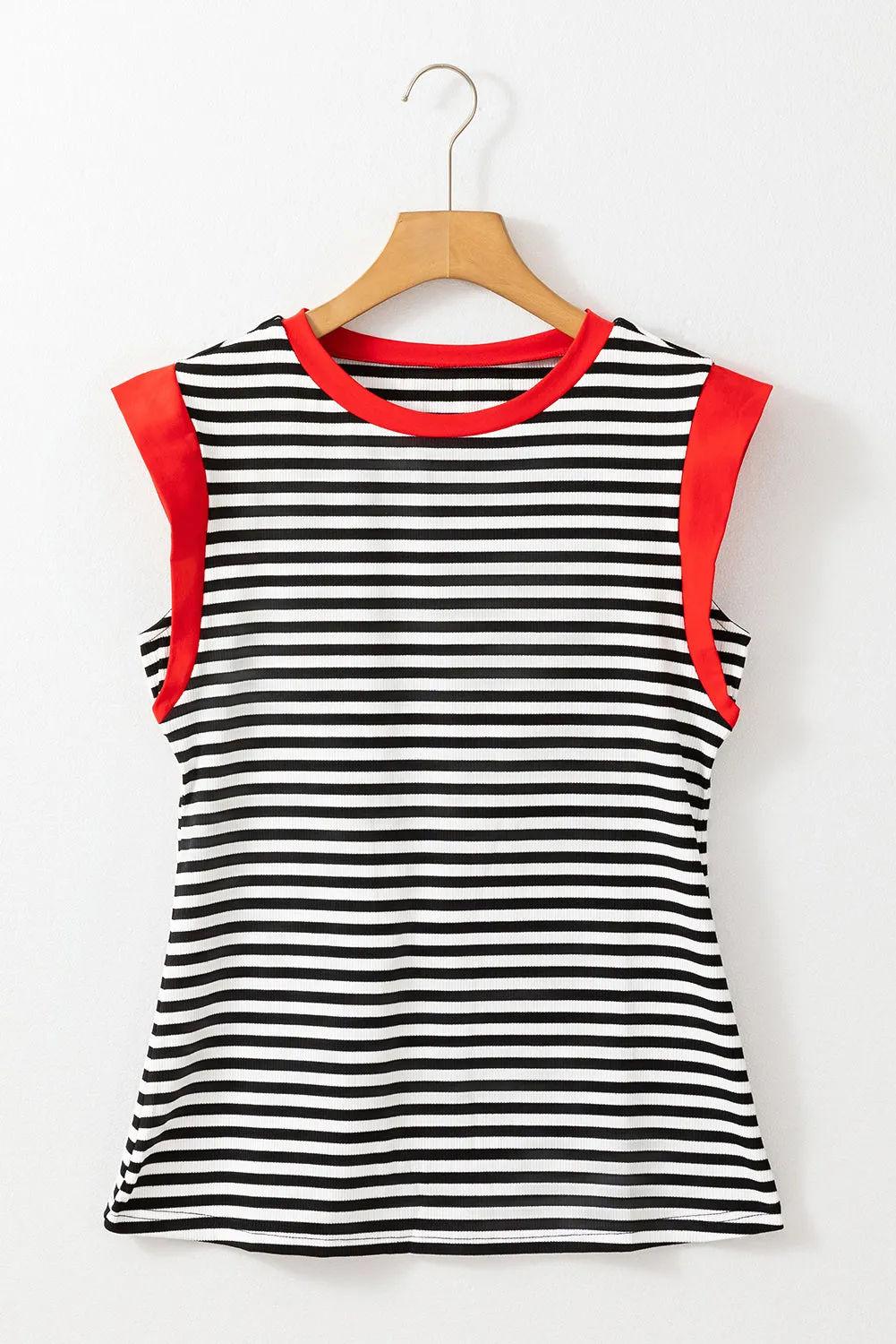 Black Stripe Colorblock Edge Round Neck Top