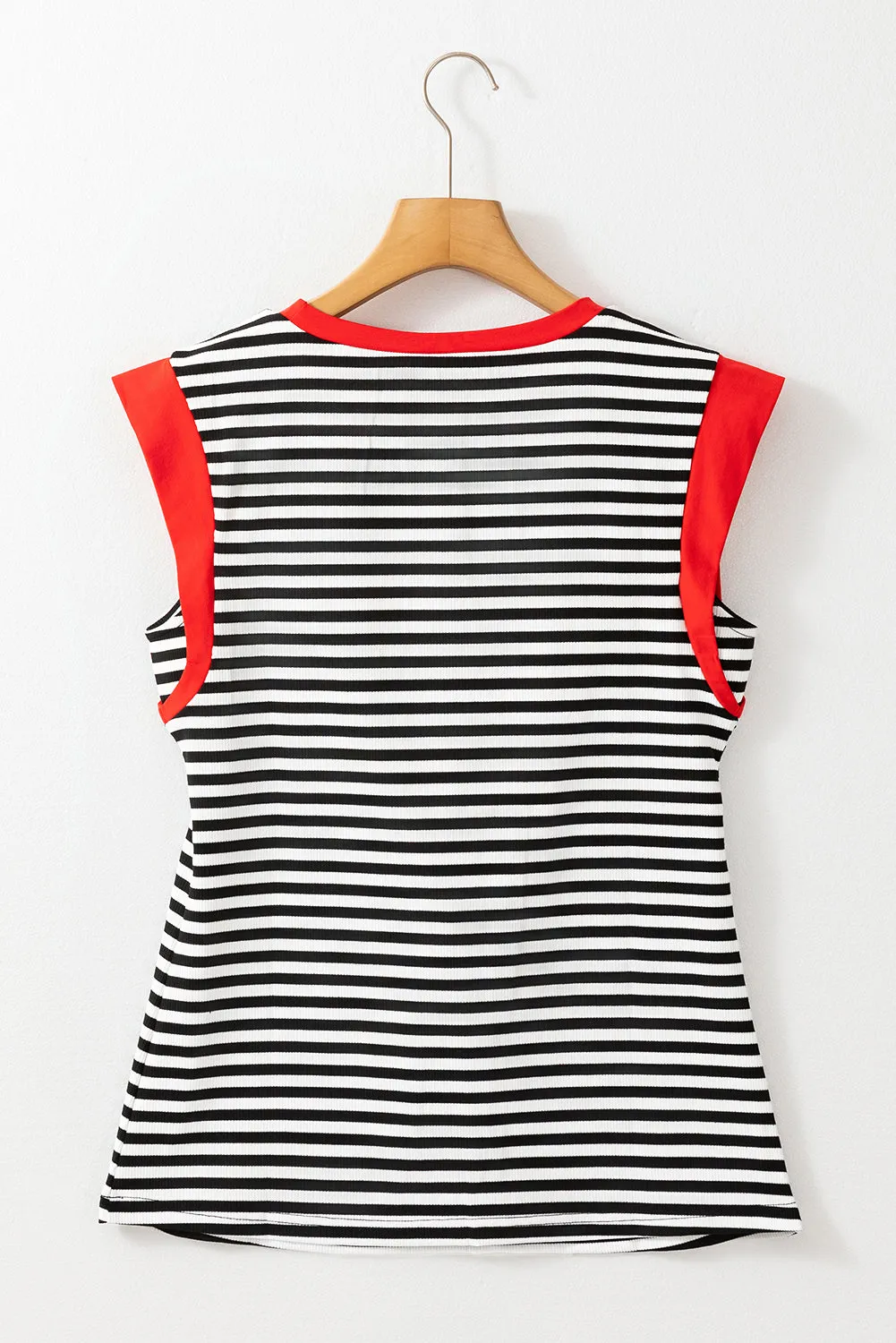 Black Stripe Colorblock Edge Round Neck Top