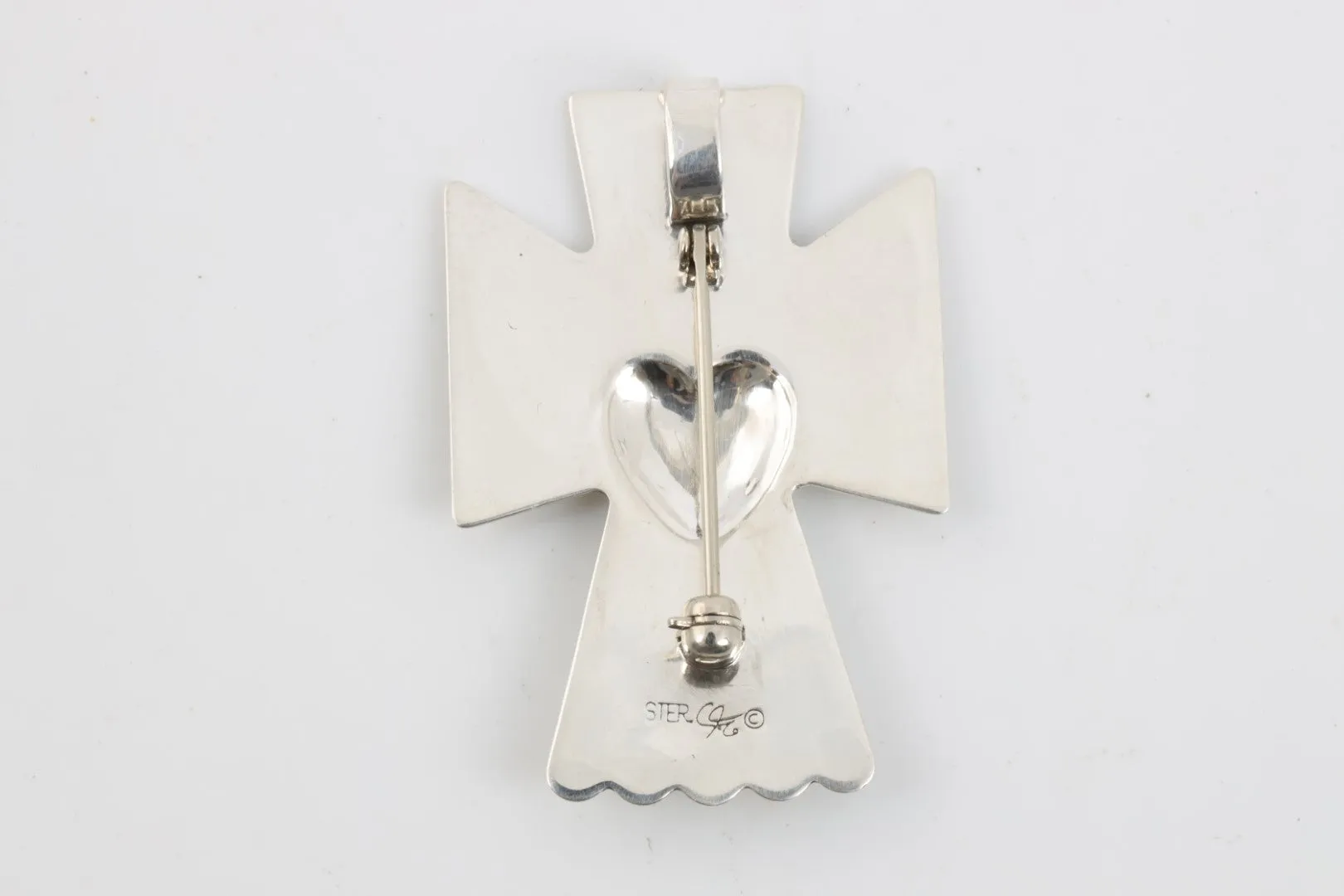 Carloyn Pollack 925 Silver Angel Heart Cross Brooch (5.88g.)