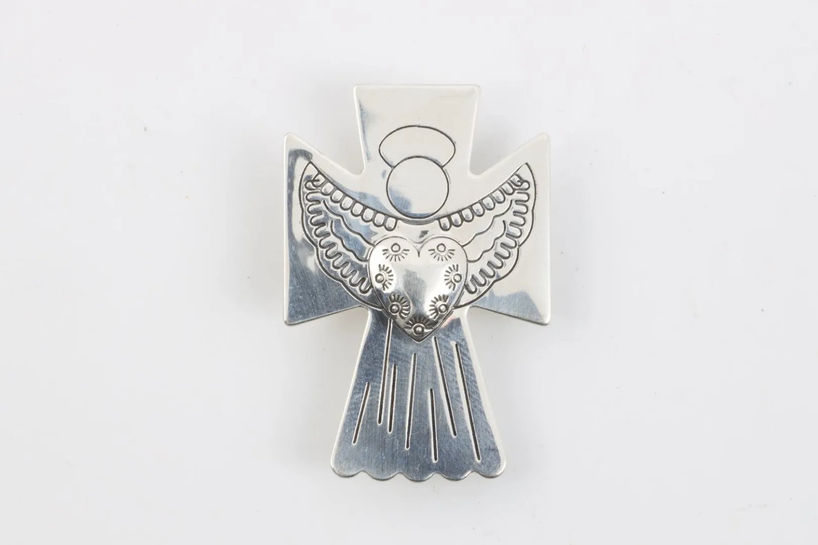 Carloyn Pollack 925 Silver Angel Heart Cross Brooch (5.88g.)