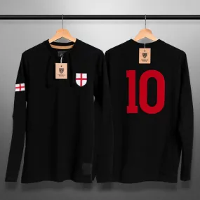 England Soccer-Inspired Retro with Laces Long Sleeve Shirt (Black)