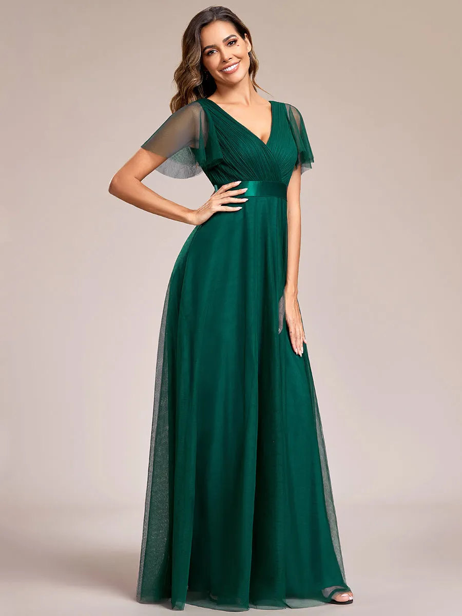 EVELYN DOUBLE V-NECK SHORT SLEEVE GOWN