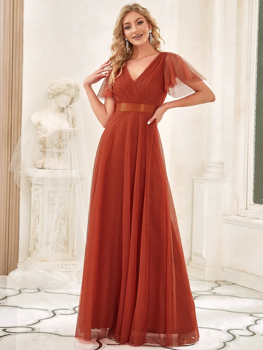 EVELYN DOUBLE V-NECK SHORT SLEEVE GOWN