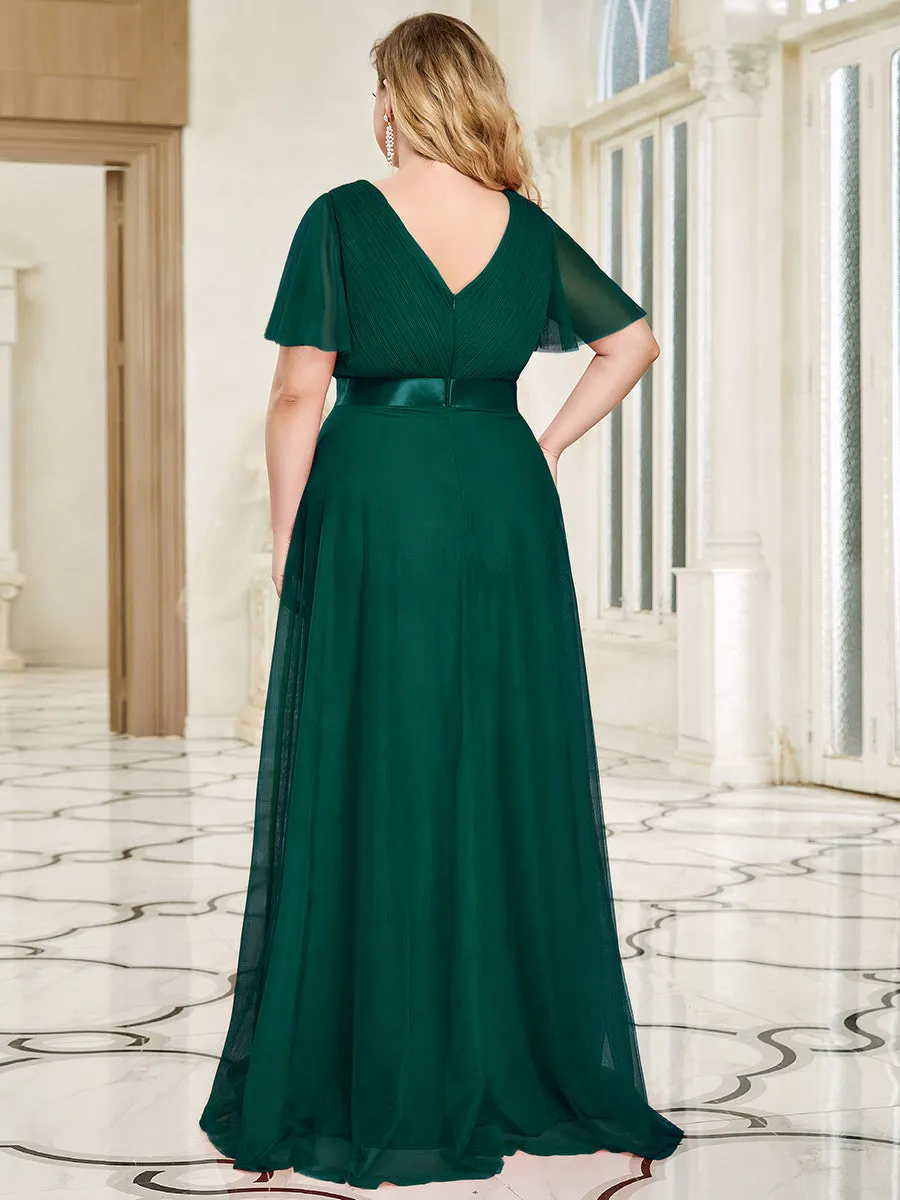 EVELYN DOUBLE V-NECK SHORT SLEEVE GOWN