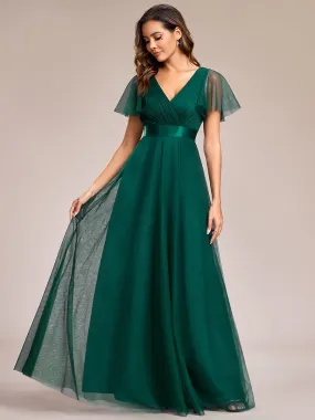 EVELYN DOUBLE V-NECK SHORT SLEEVE GOWN