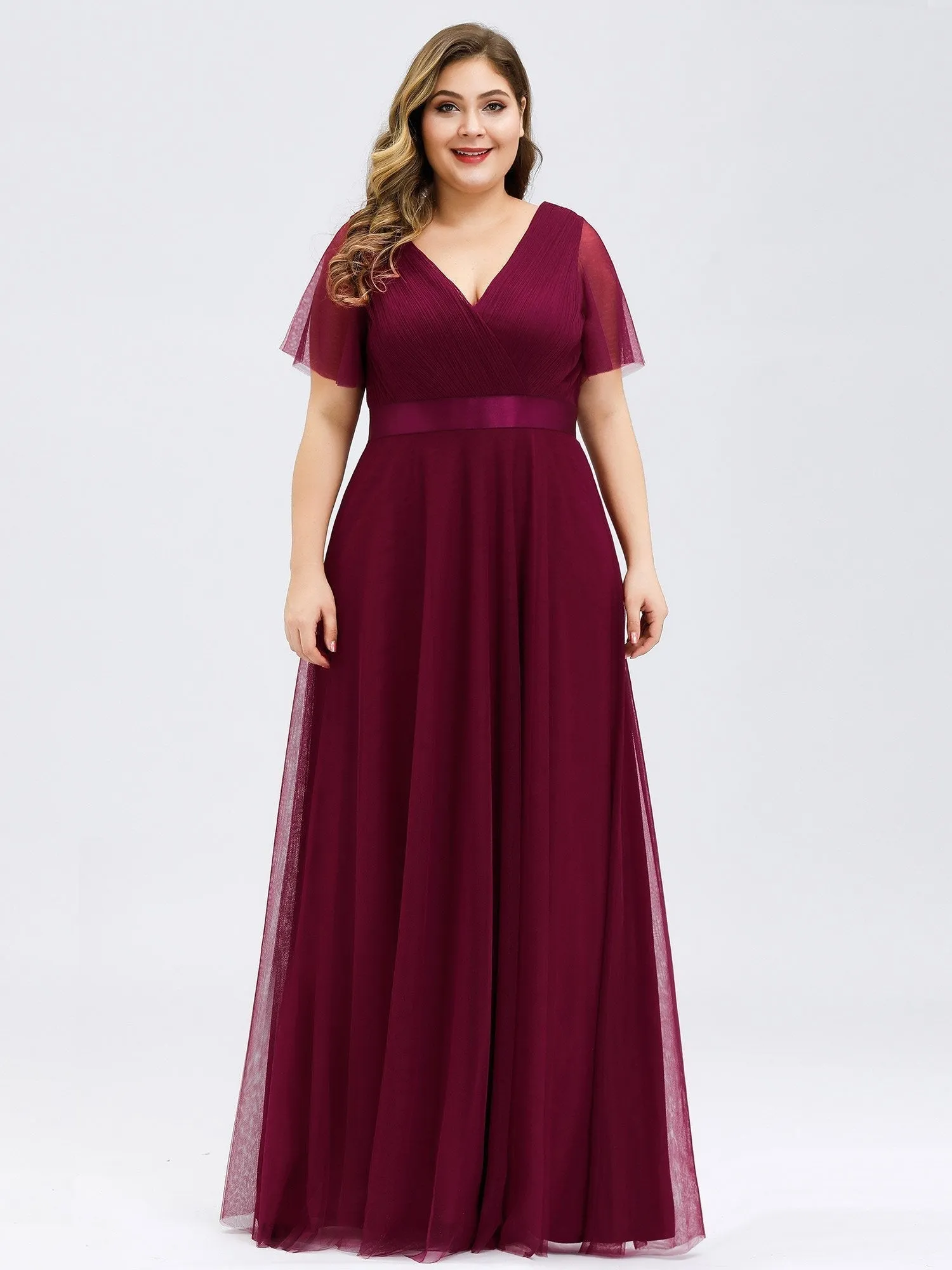 EVELYN DOUBLE V-NECK SHORT SLEEVE GOWN