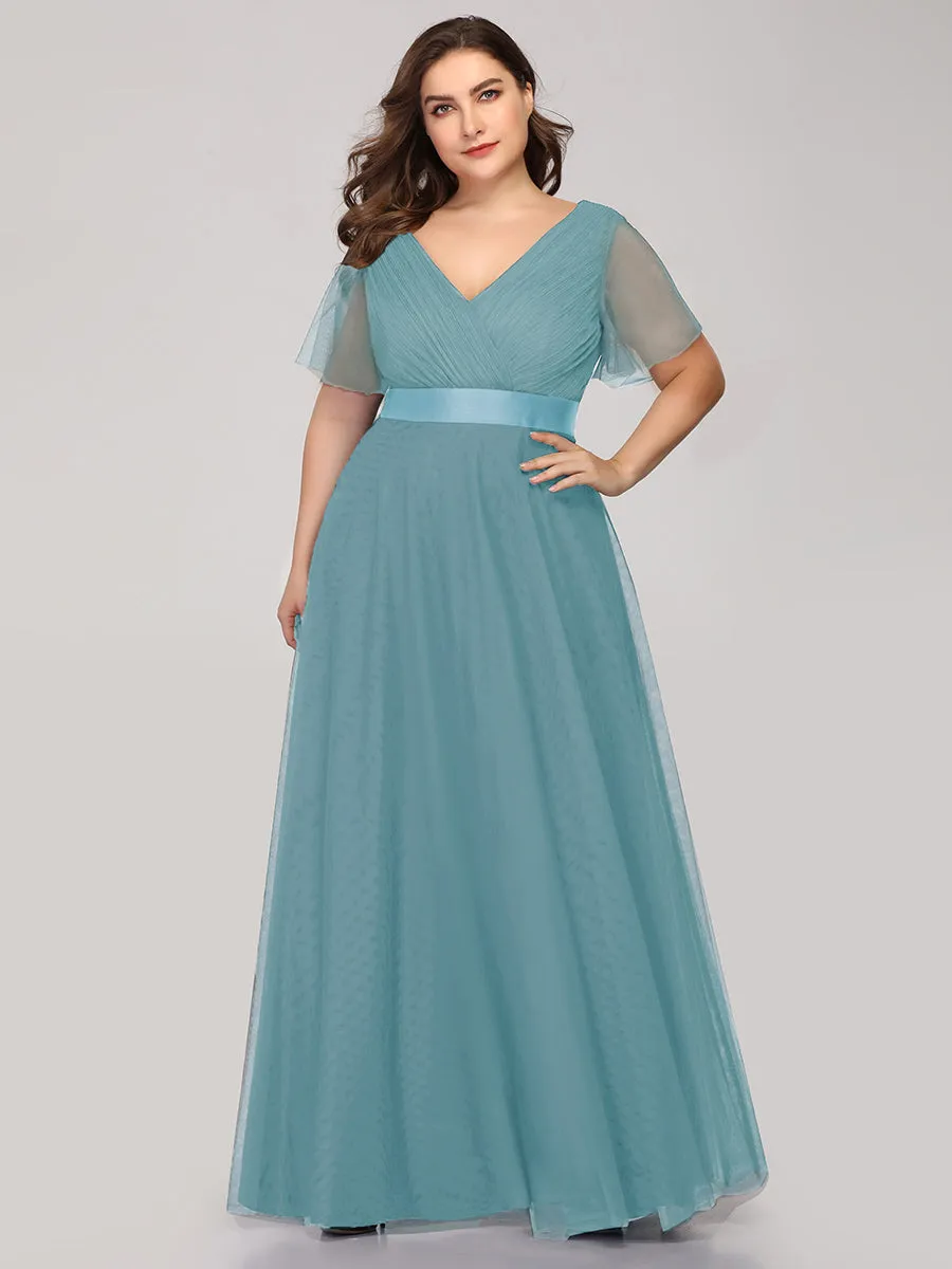 EVELYN DOUBLE V-NECK SHORT SLEEVE GOWN