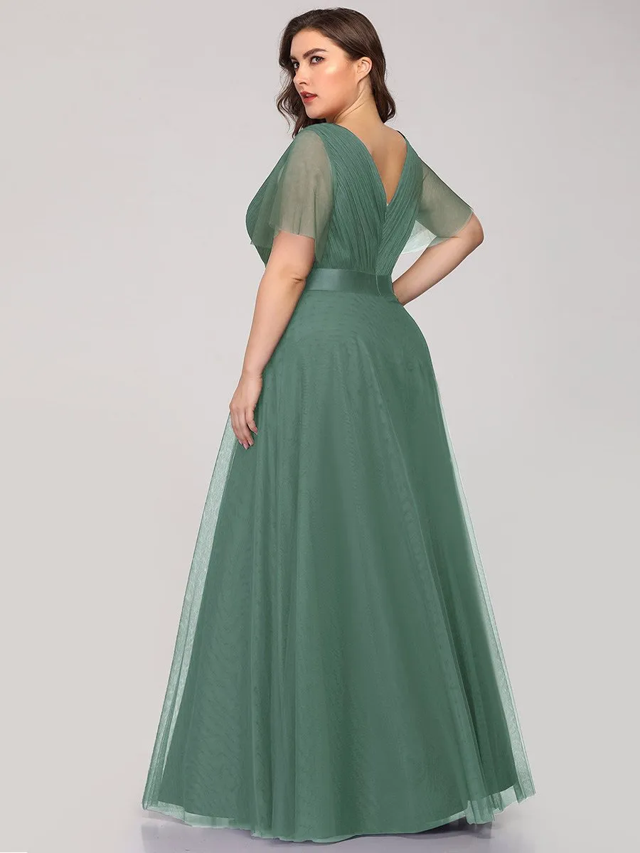 EVELYN DOUBLE V-NECK SHORT SLEEVE GOWN