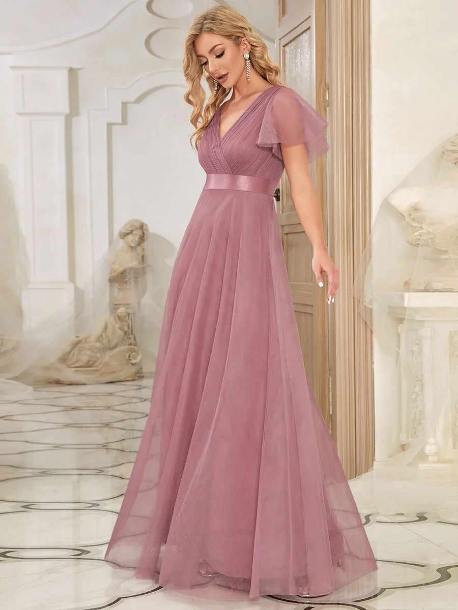 EVELYN DOUBLE V-NECK SHORT SLEEVE GOWN