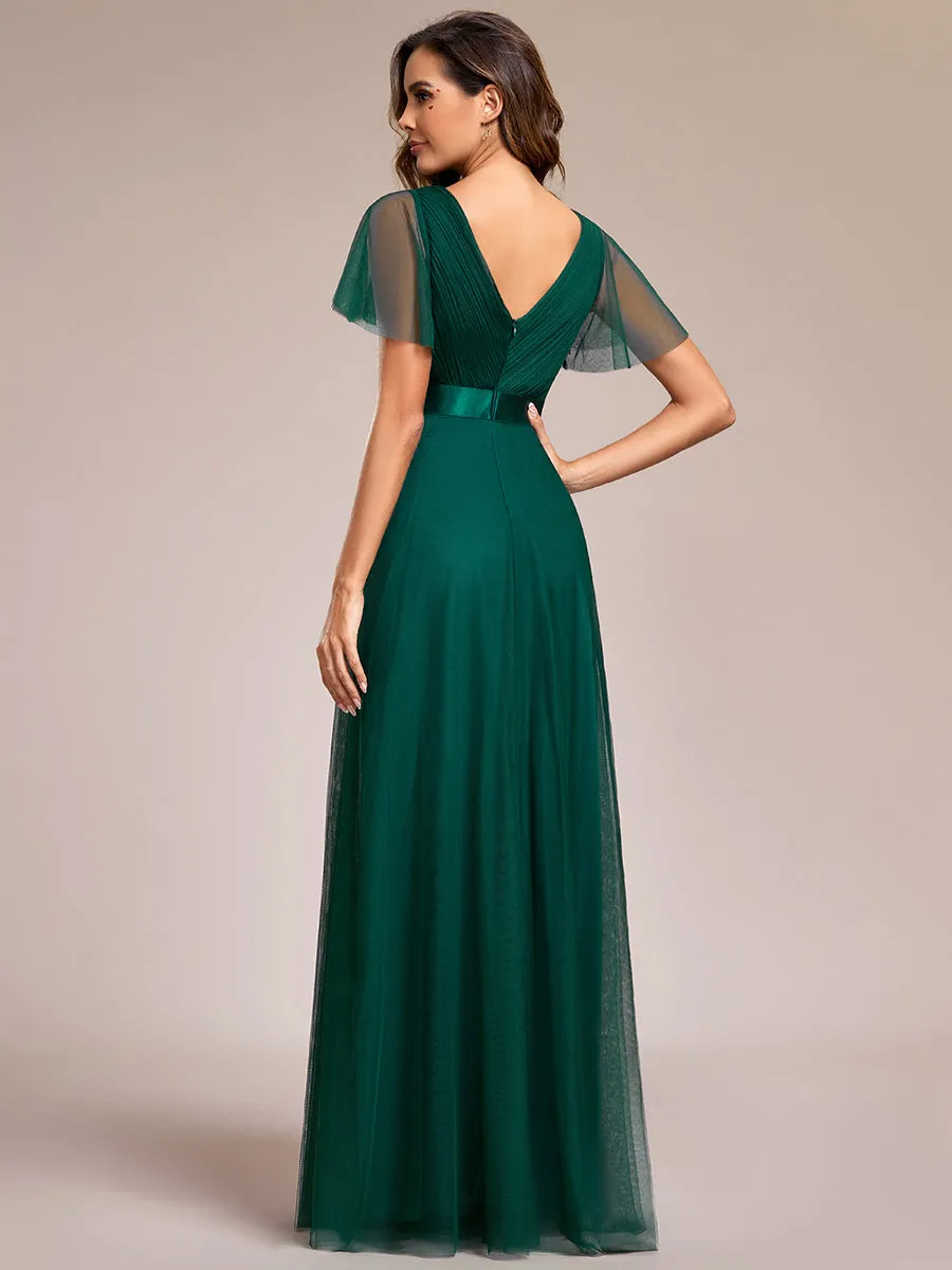 EVELYN DOUBLE V-NECK SHORT SLEEVE GOWN