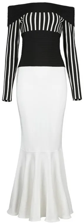 'Flipa' Black & White Contrasting Fit & Flare Bandage Dress