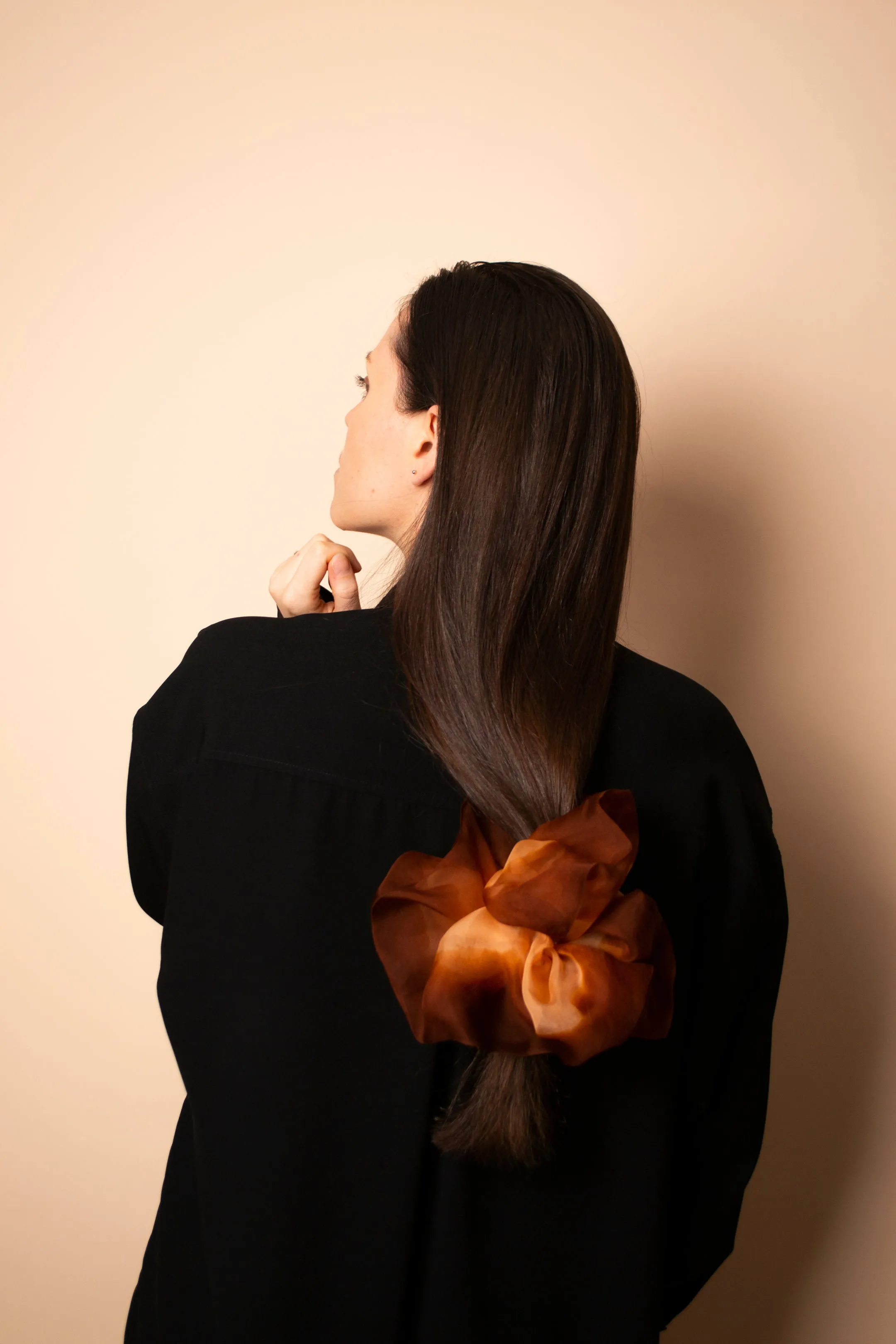 Giga Scrunchie Hand Dyed Orange Brown Duo