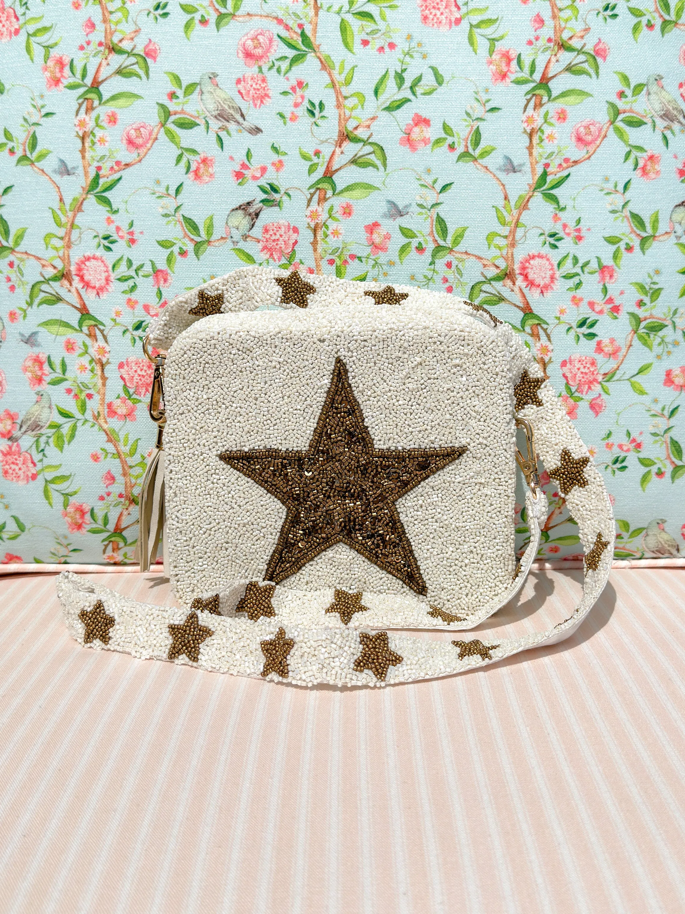 Glamfox - Beaded White and Gold Star Bag