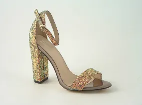 Glitz Shoes Divine Block High Heel Glitter Sandal