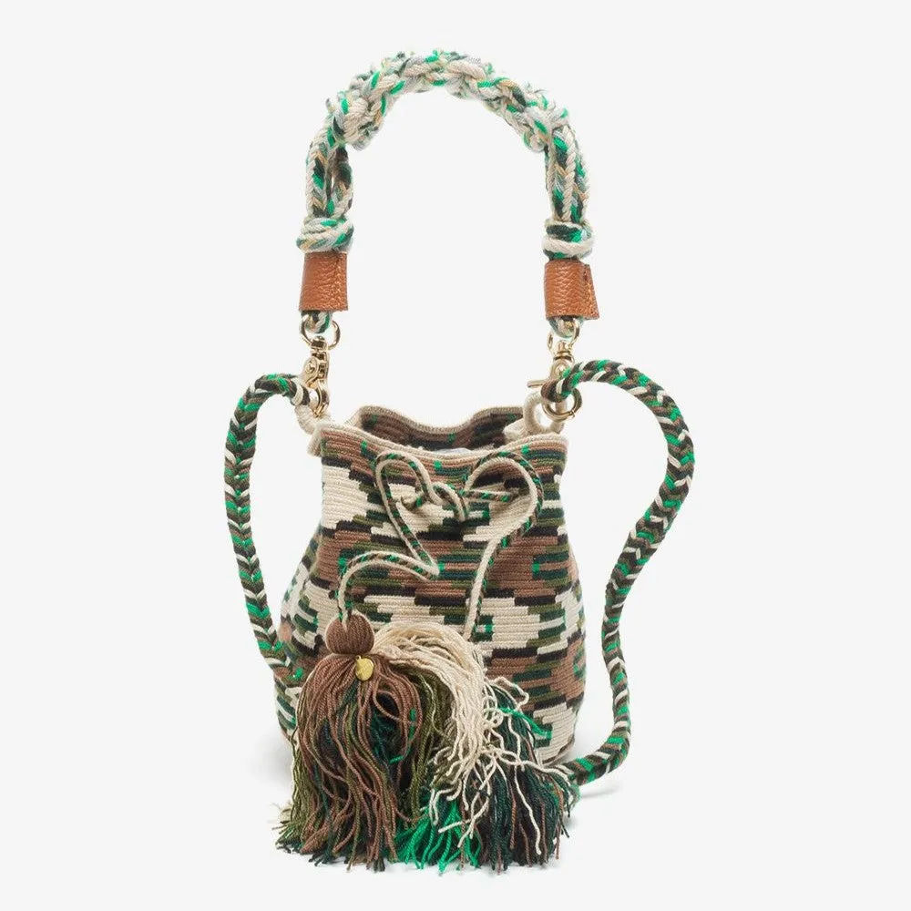 Handmade Small Crossbody Wayuu Beige & Green & Brown