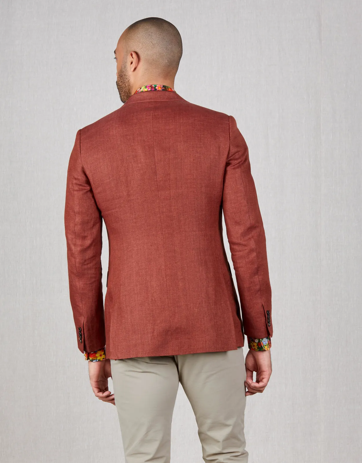 Hawker Blood Orange Herringbone Linen Blazer