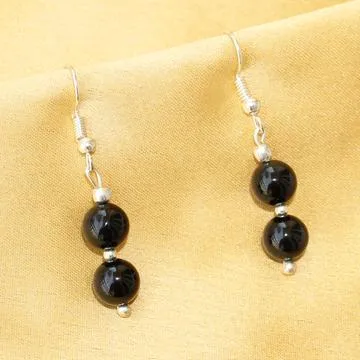 Imeora Knotted Black Agate Graduation Double Line Necklace With 8mm Earrings