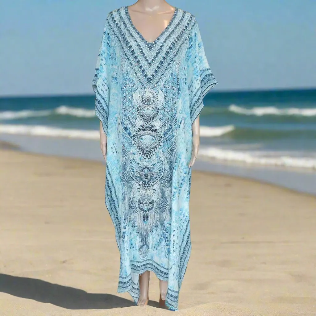 Long Silk Embellished Kaftan - egyptian