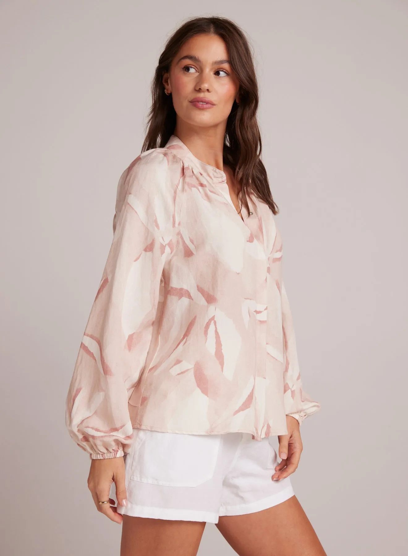 Long Sleeve Shirred Raglan Shirt - Fresco Floral Print