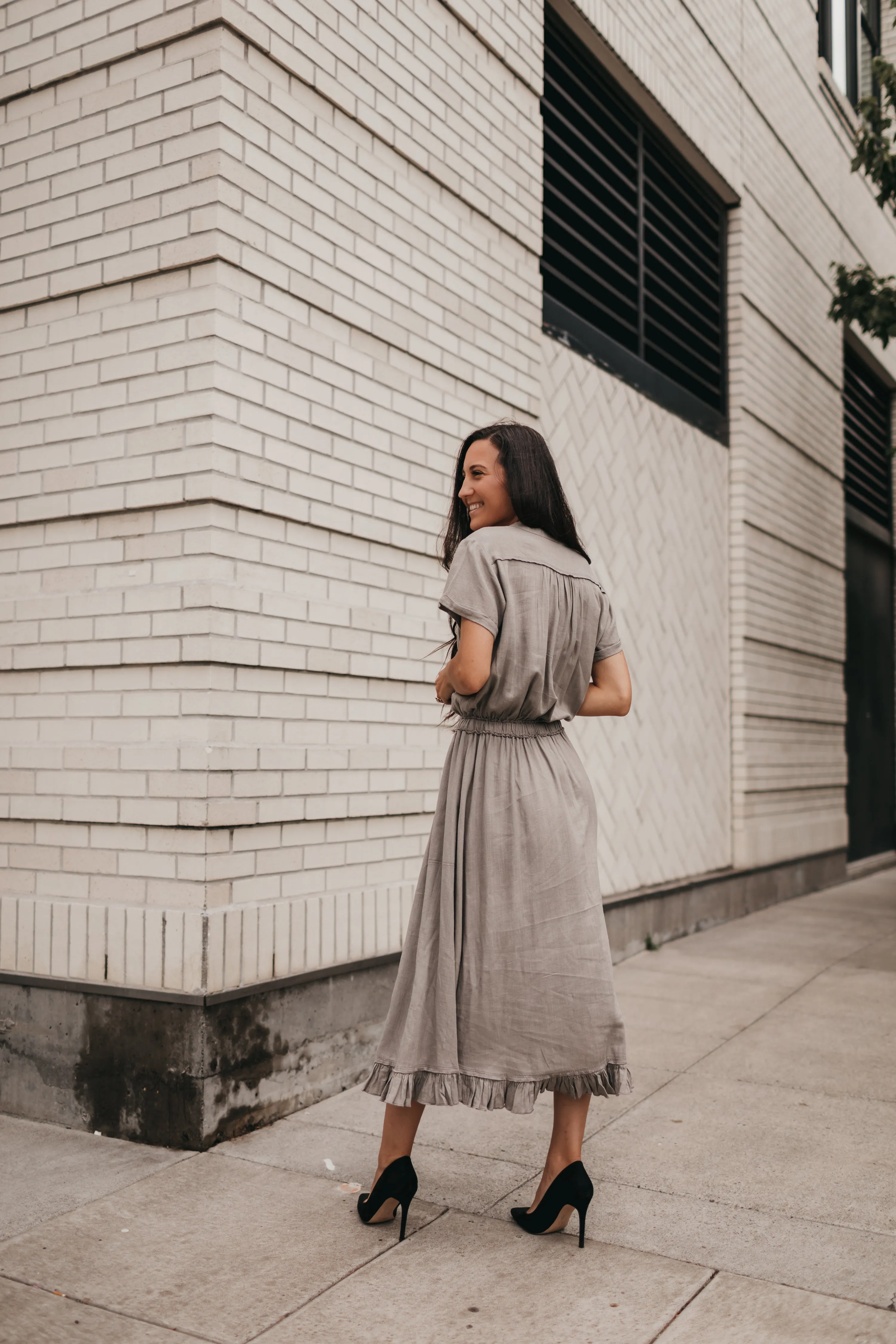 Megan Linen Dress in Ash