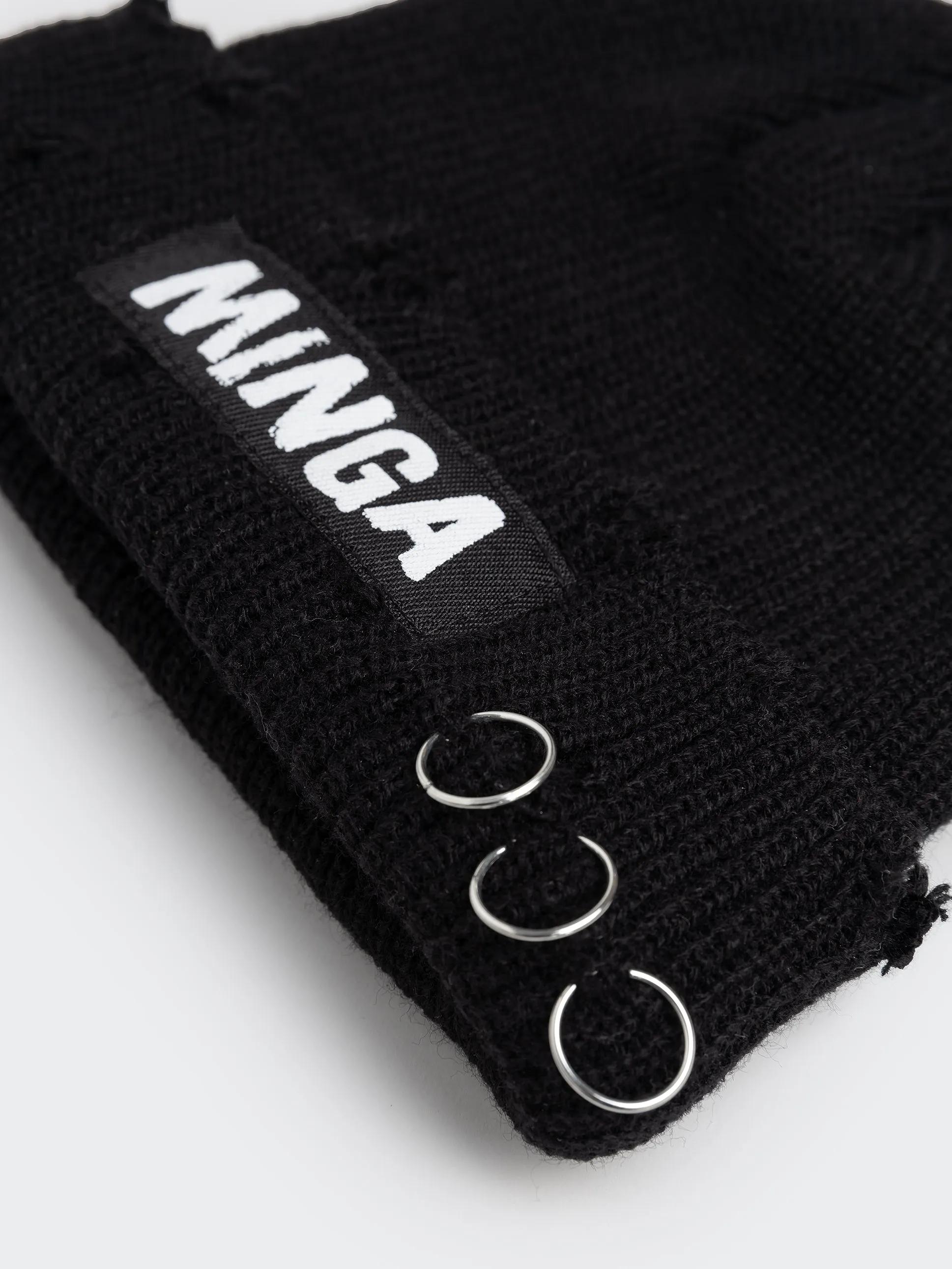 Minga Black Distressed Beanie