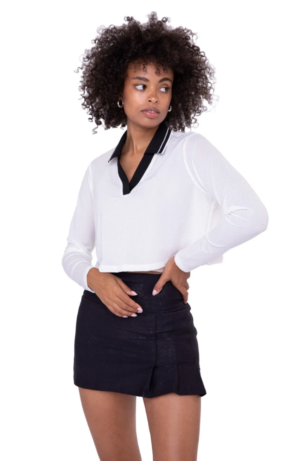 Mono B Crop Perforated Polo Top AT-B7101