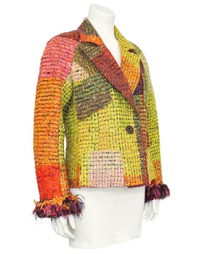 Orange, Green & Purple Tweed Jacket with Fringe Cuffs