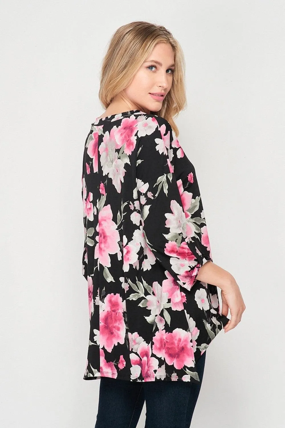 "Going with the Flow" Oversized Floral 3/4 Sleeve