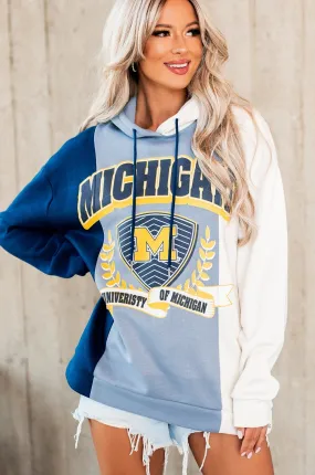 "University Of Michigan" Colorblock Graphic Hoodie (Navy/Ivory)