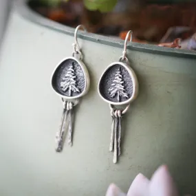 Trillion Lone Pine Standard Earrings with Fringe - Silver & Bronze